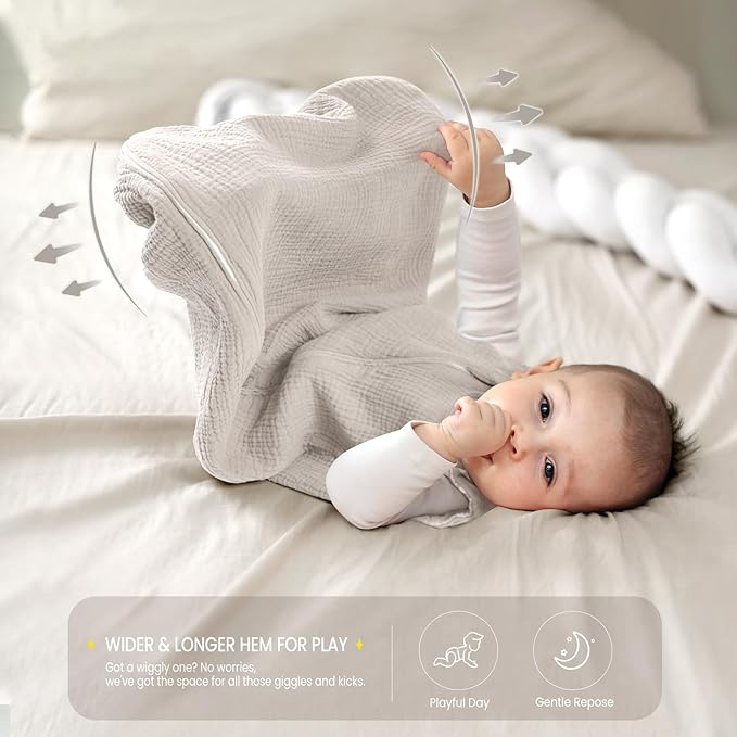 lulumoon Sleep Sack Muslin for Baby: Cotton Wearable Blanket for 9-15 Months - Soft Lightweight Ideal for Nursery Lounge Nighttime Naptime 12-18 Months