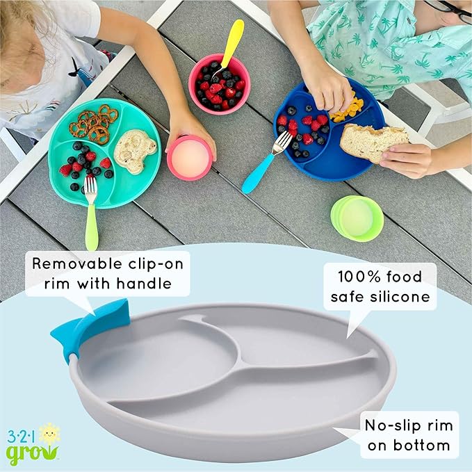 Silicone Easy Scoop & Hold Plate Set - Baby and Toddler Training Plates with Clip-On Rims for Easy Scooping, Self-Feeding and Baby Led Weaning, 6+ months (Midnight)