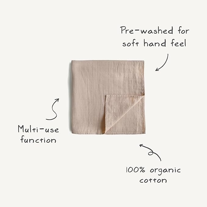 mushie Muslin Baby Swaddle Blanket | 100% Organic Cotton (Bows)