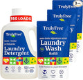 Truly Free Natural Laundry Detergent for Sensitive Skin | Eco Friendly, Plant Based, Baby Clothes Safe | Clean & Easy Powder to Liquid, 3 Pack Detergent + 1 Refillable Jug | Signature Scent 150 Loads