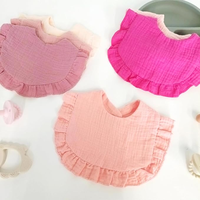 Baby Muslin Bibs, Bandana Drool Bib for Girls, Adjustable 100% Cotton Soft Baby Bibs for Drooling and Teething Organic Solid Colors Lap-Shoulder