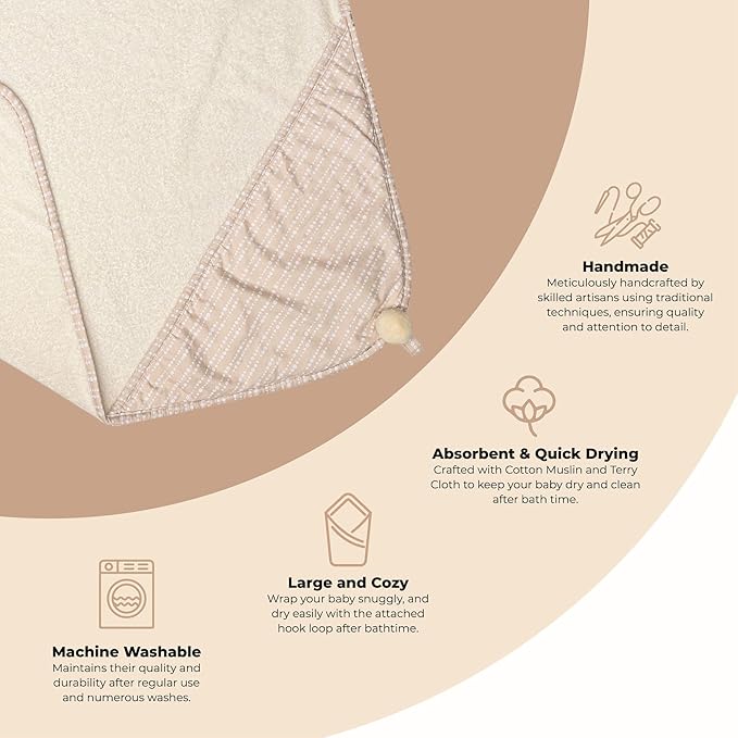 Crane Hooded Towel - 100% Cotton Terry Cloth, Neutral Dot, 30" x 30", Hooded Baby Beach & Bath Towel