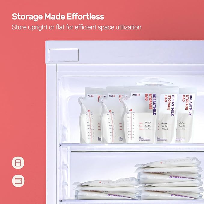 Nuliie 80 Pcs Breastmilk Storage Bags, 8 OZ Breast Milk Storing Bags, BPA Free, Milk Storage Bags with Pour Spout for Breastfeeding, Self-Standing Bag, Space Saving Flat Profile