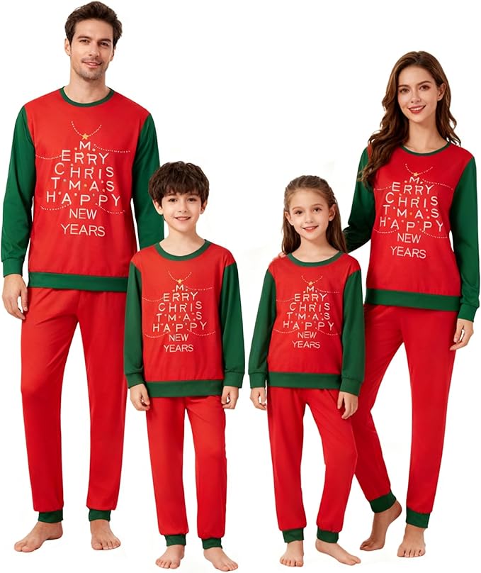 Awoscut Christmas Family Matching Pajamas Christmas Pjs Holiday Nightwear Sleepwear Sets Long Sleeve Pjs