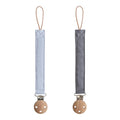 mushie Linen Baby Pacifier Clip Holder | Soft Fabric Strap, 2-Pack (Powder Blue/Deep Sea)