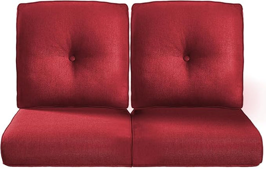 Pop 22x25/22x24 Outdoor Seat Cushions Set of 2 - Comfortable High Back Water-Resistant Patio Wicker Chairs Cushion for Rattan Dining Rocker Glider Loveseat Couch Sectional Sofa - Red/Button