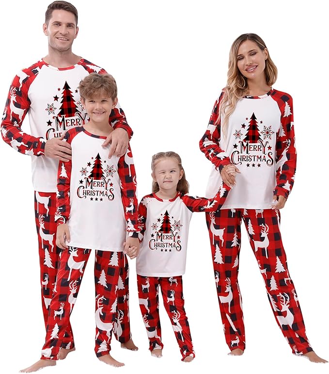 Awoscut Christmas Family Matching Pajamas Christmas Pjs Holiday Nightwear Sleepwear Sets Long Sleeve Pjs