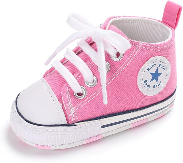 Meckior Baby Girls Boys Canvas Sneakers Soft Sole High-Top Ankle Infant First Walkers Crib Shoes