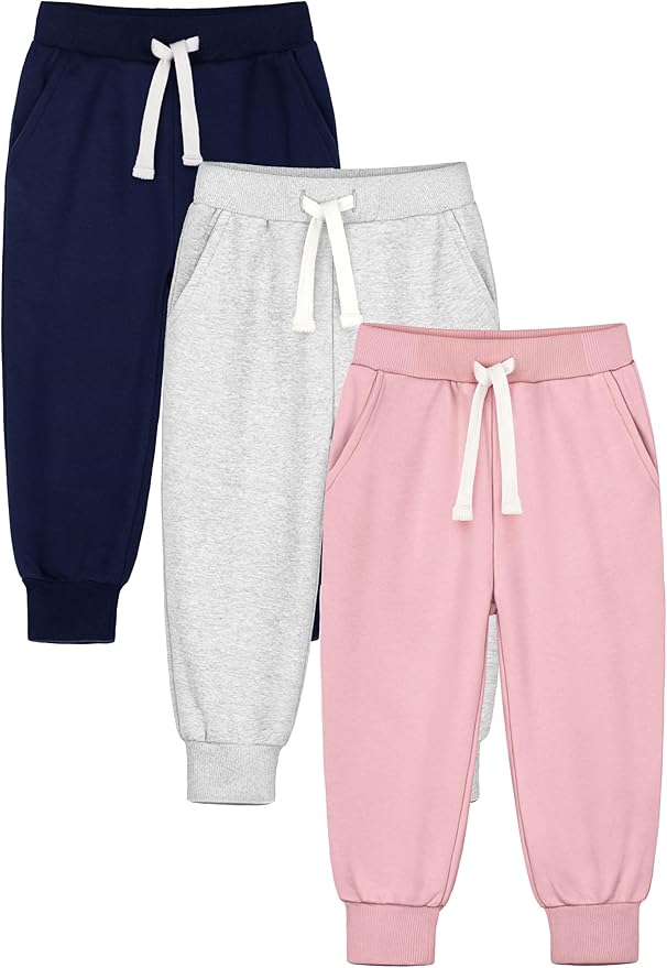 HXP 3 Pack Toddler Sweatpants Cotton Toddler Boys Girls Unisex Sweatpants Pants with Pocket Drawstring