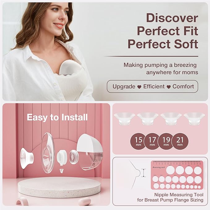 15mm Flange Inserts Compatible with Momcozy M5/M9/S12 Pro/V1 Pro Wearable Breast Pump, Softer Silicone Flange Insert Kit for 24mm Shield of Most Pumps, Same as Original Mom Cozy Replacement Pump Parts