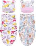 Cinaci 2 Pieces Adjustable Soft Cotton Baby Swaddle Sleep Sacks Hats Newborn Nursery Caps Beanies Bonnets Swaddle Blanket Wraps for Baby Girls Boys Infants Newborns (2PCS S5)
