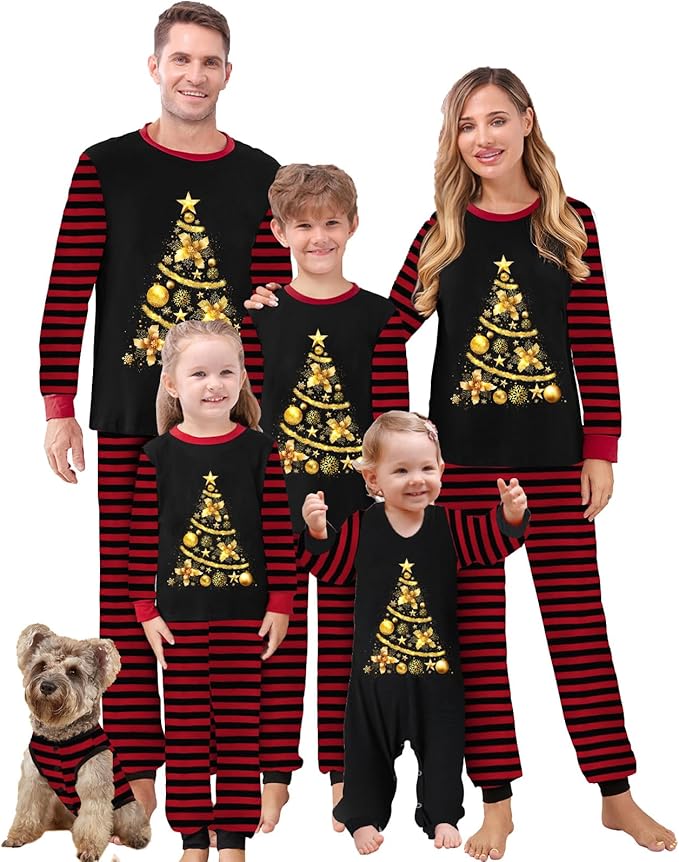 Awoscut Christmas Family Matching Pajamas Christmas Pjs Holiday Nightwear Sleepwear Sets Long Sleeve Pjs