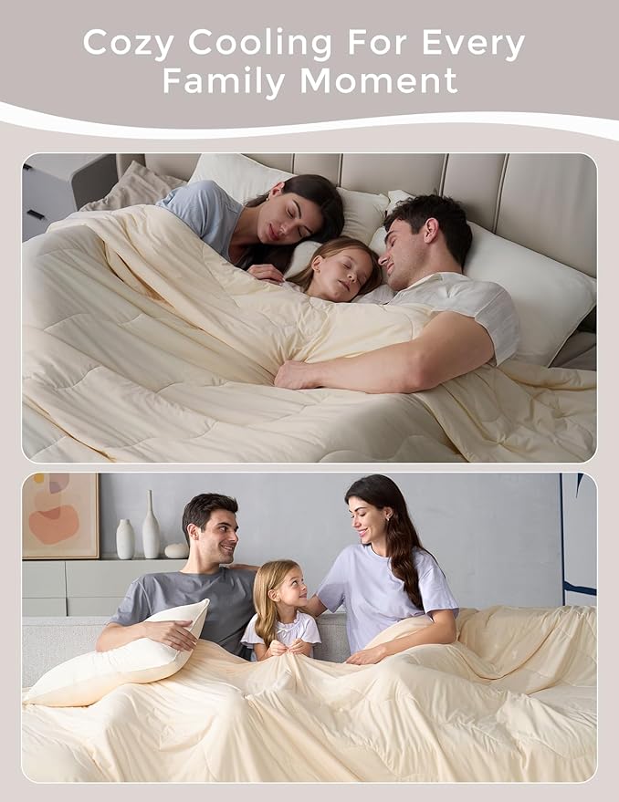 Momcozy Life CoolMurm Cooling Comforter for Hot Sleepers, Twin/Twin XL 68" x90” Soft Breathable Pregnancy Cooling Blanket, 3-Second Cooling, 8 Hours+ Stay Cool All Night, Beige Yellow