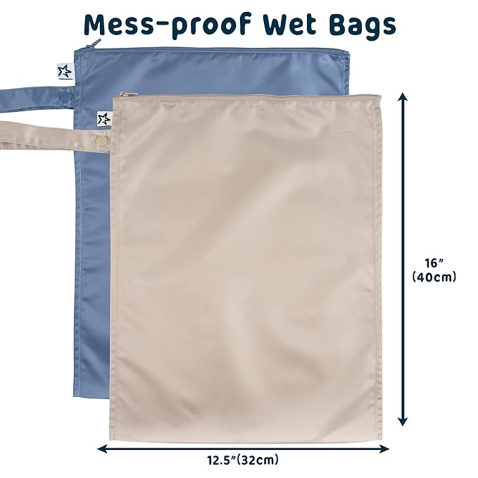 Tiny Twinkle Wet Dry Bag – 2 Pack Reusable Waterproof & Mess Proof Wet Bags for Swimsuits & Travel, Baby Towels & Beach Essentials,a Diaper Bag Must-Have(Periwinkle,Pebble)