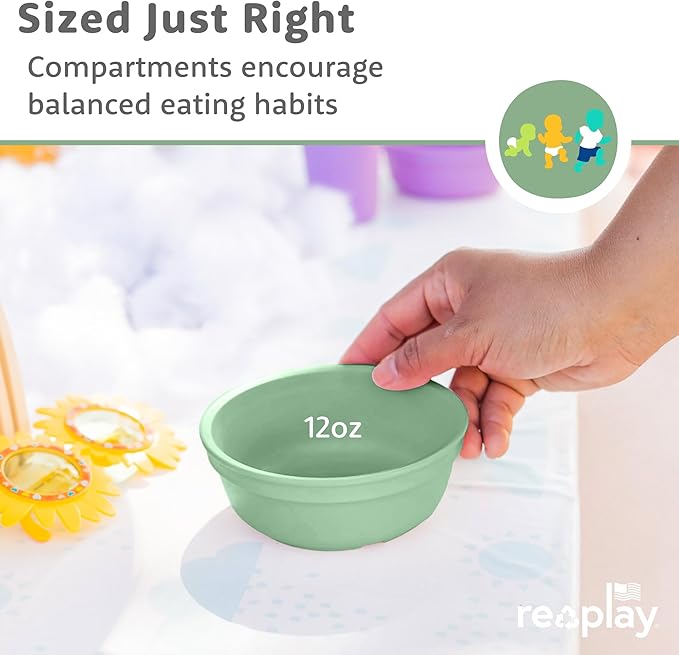Re-Play 12 oz. Toddler Bowls Set of 4 - Kids Deep-Walled, Durable & Reusable Snack and Meal Bowls, Dishwasher & Microwave Safe, BPA-Free, Made in USA from Recycled Plastic, Blossom