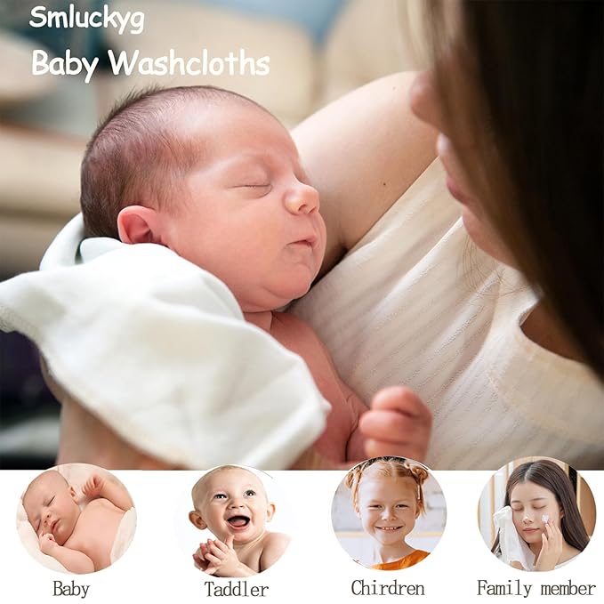 Organic Cotton Baby Washcloths - 10 Pack | Ultra-Soft Newborn Face Bath Towel - Reusable Baby Wipes for Delicate Skin Thin & Lightweight (Multicolor)