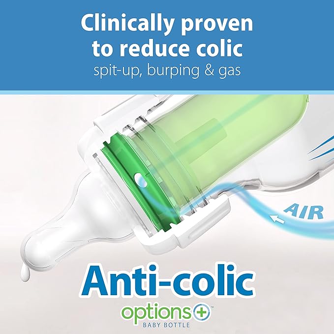 Dr. Brown's Natural Flow Anti-Colic Options+ Narrow Baby Bottle, Dream Adventure, 8 oz/250 mL, with Level 1 Slow Flow Nipple, 0m+, 4 Count (Pack of 1)