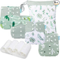 Baby Cloth Diapers Set - 4 Pack with 4 Inserts & 1 Wet/Dry Separation Bag, Reusable Infant Toddler Nappy, Adjustable Pocket Diapers for Baby Boys and Girls (6-33 pounds, 0-3 Years)