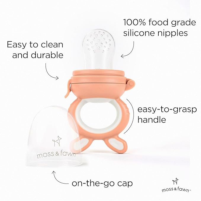 Moss and Fawn Forage Feeder - Soothing Silicone Frozen Breast Milk Popsicle & Baby Food Teething Toy, Pacifier, Fruit Feeder, & Teether - BPA, PVC & Phthalate-Free - Bloom