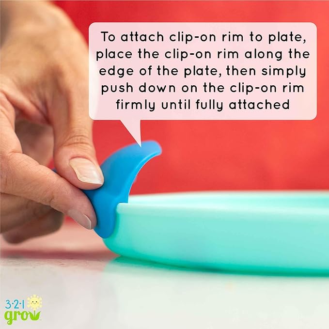 Silicone Easy Scoop & Hold Plate Set - Baby and Toddler Training Plates with Clip-On Rims for Easy Scooping, Self-Feeding and Baby Led Weaning, 6+ months (Ocean)