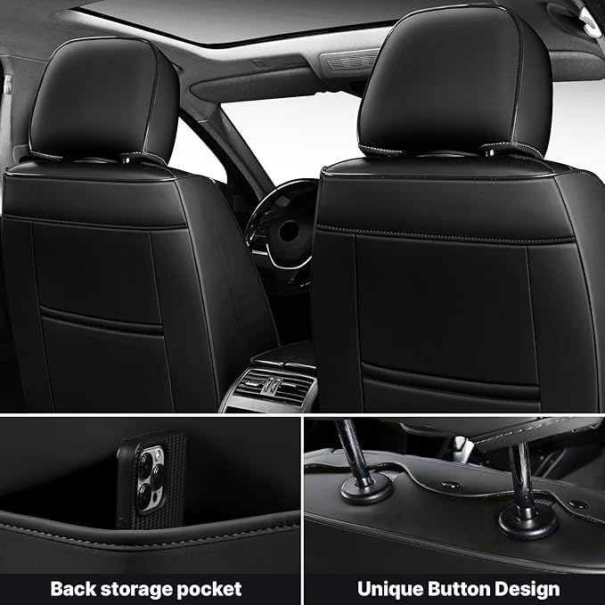 Car Seat Covers,Waterproof Faux Leather Automotive Comfortable Seat Covers Full Set for Cars SUV Truck Sedan,Universal Anti-Slip Seat Protector Breathable Seat Cover (5 Seat,Black&White)