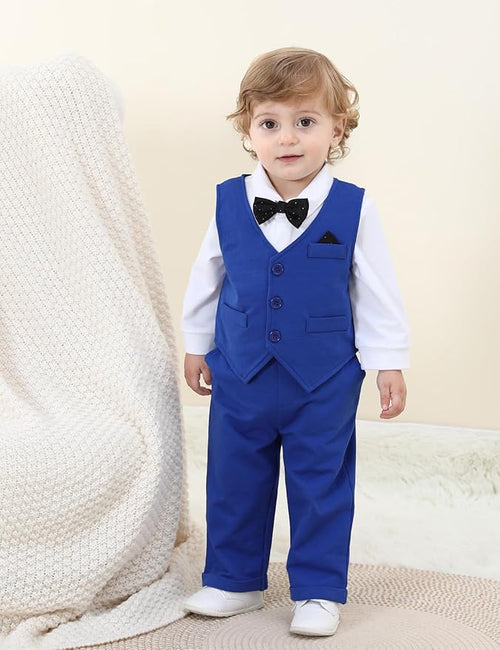 A&J DESIGN Baby Boy Suits Clothes Infant Toddler Formal Gentleman Outfits, Dress Shirt + Vest + Bow Tie + Pants Wedding Set