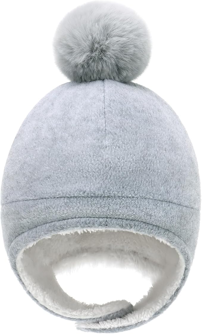 Baby Beanie Hat Pom Full Hood Hat Toddler Winter Hat Fleece Earflap Cap for 6M-4T Boys Girls Winter