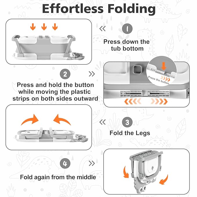 Collapsible Baby Bathtub for Newborns with Thermometer and Soft Floating Cushion Portable and Foldable Travel Baby Boy Bath Tub for Infants to Toddler 0-36 Month (Grey)