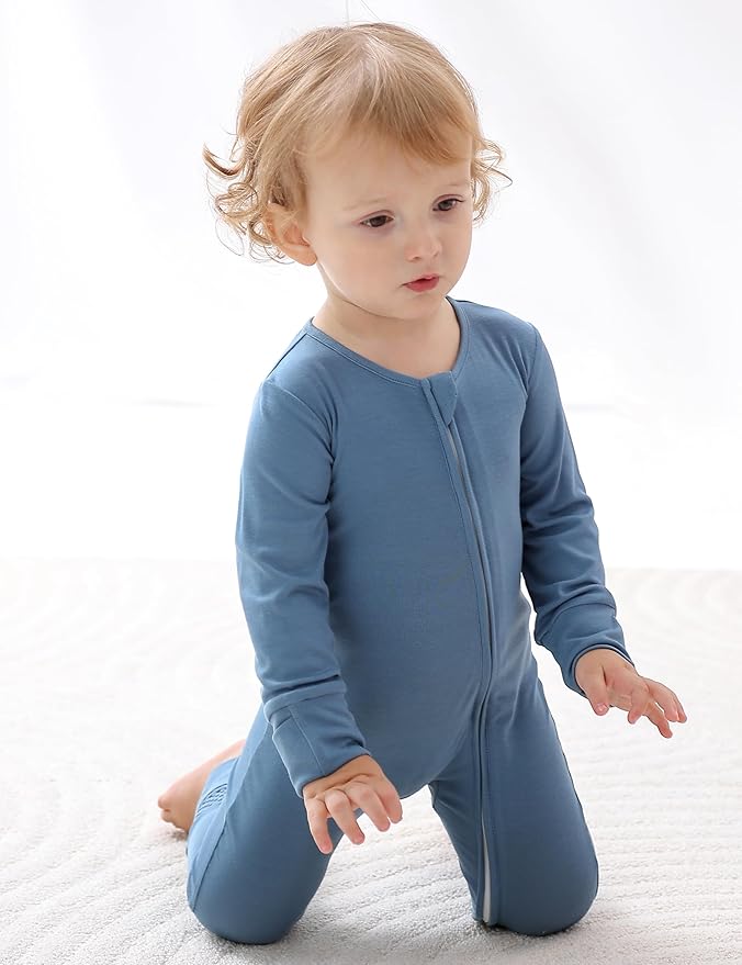 JunNeng Viscose from Bamboo Sleeper with Mittens, 2 Way Zipper Baby Boy Pajamas, Non Slip Sleep'N Play Romper