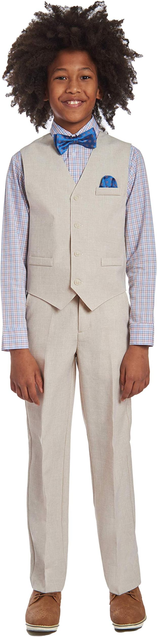 Nautica Boys' 4-Piece Formal Suit Set with Vest, Pants, Collared Dress Shirt, and Tie