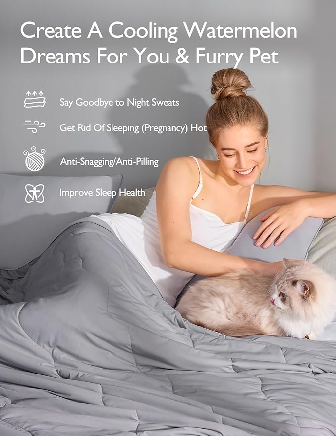 Momcozy Life CoolMurm Cooling Comforter for Hot Sleepers, Twin/Twin XL 68" x90” Soft Breathable Pregnancy Cooling Blanket, 3-Second Cooling, 8 Hours+ Stay Cool All Night, Deep Light Grey