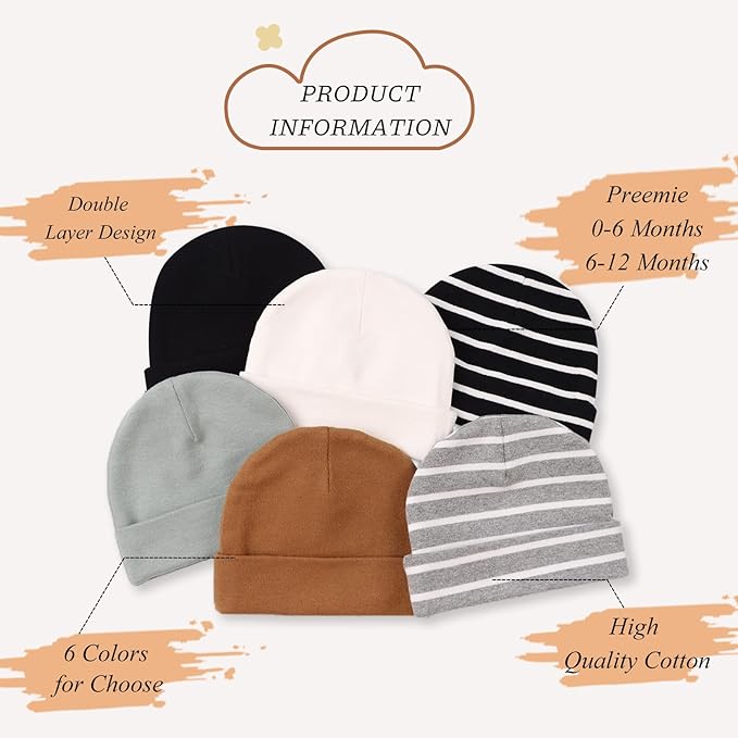 Bamery Cotton Baby Girl Hat Preemie Boys Beanie Newborn Hospital Hats Winter Infant Hats for Girls