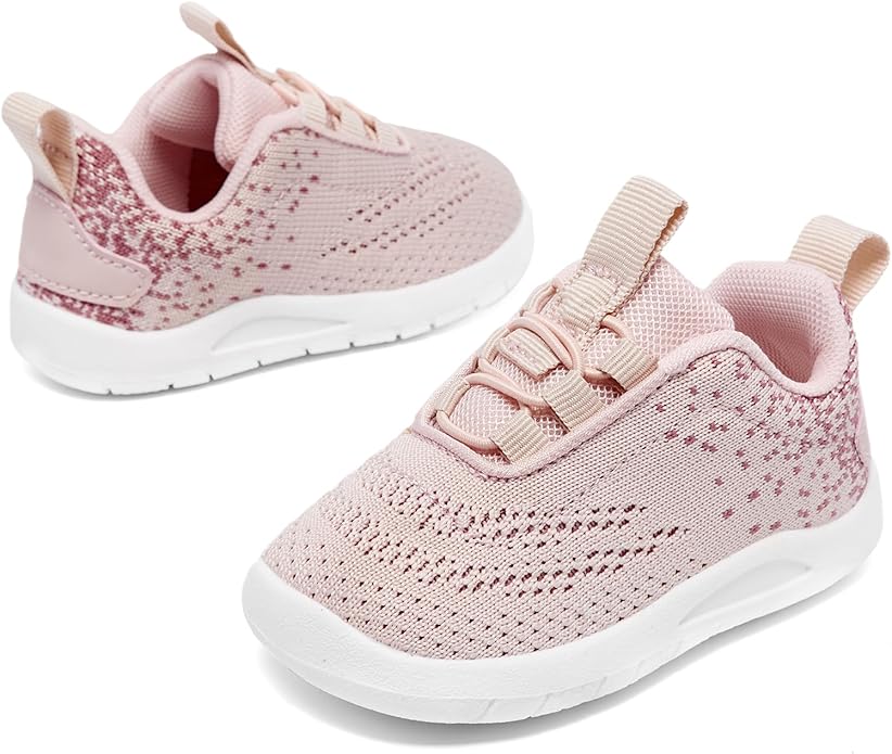 MORENDL Toddler Slip On Sneakers Baby Walking Shoes Non-Slip Breathable Unisex Pink Mesh Lace-Up Athletic Sneakers Infant Running Shoes