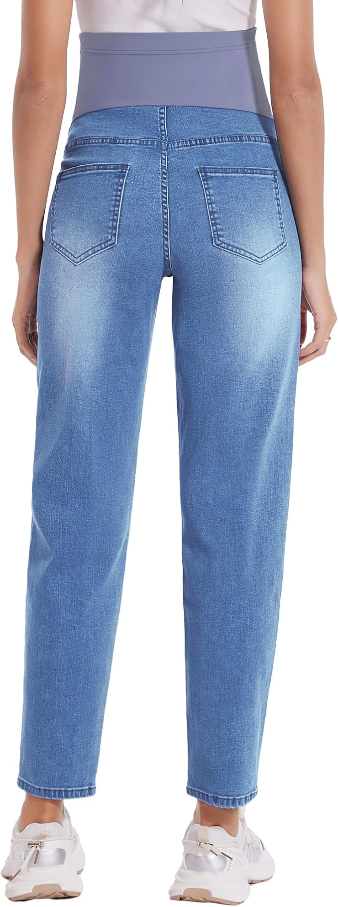 POSHGLAM Women's Maternity Jeans Over Belly Comfy Stretch 28'' Boyfriend Jeans Loose Pregnancy Pants, S-XXL