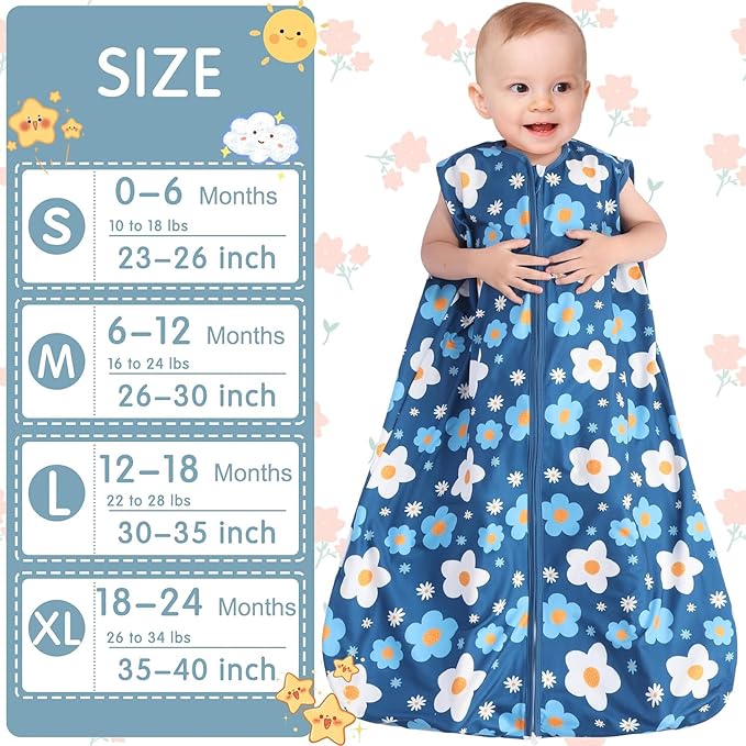 3 Pack Baby Sleep Sack 100% Rayon Cotton Baby Sleeping Bag 2-Way Zipper Toddler Wearable Blankets TOG 0.3. (Gerbera&Tulips&Pink, 6-12 Months)