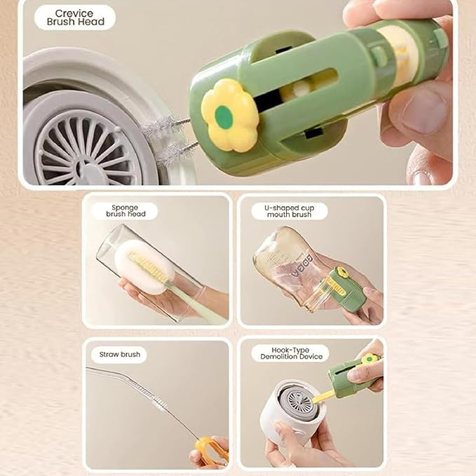 5 in 1 Bottle Cleaning Brush Set, 5‑in‑1 Multifunctional Bottle Cleaning Brush Set, Straw Cleaner Brush for Baby Bottles, Multifunctional Detachable Water Bottle Brush (2PCS White)