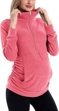 GINKANA Maternity Women's Long Sleeve Shirt Half Zipper Lapel Lightweight Casual Maternity Pullover with Pockets