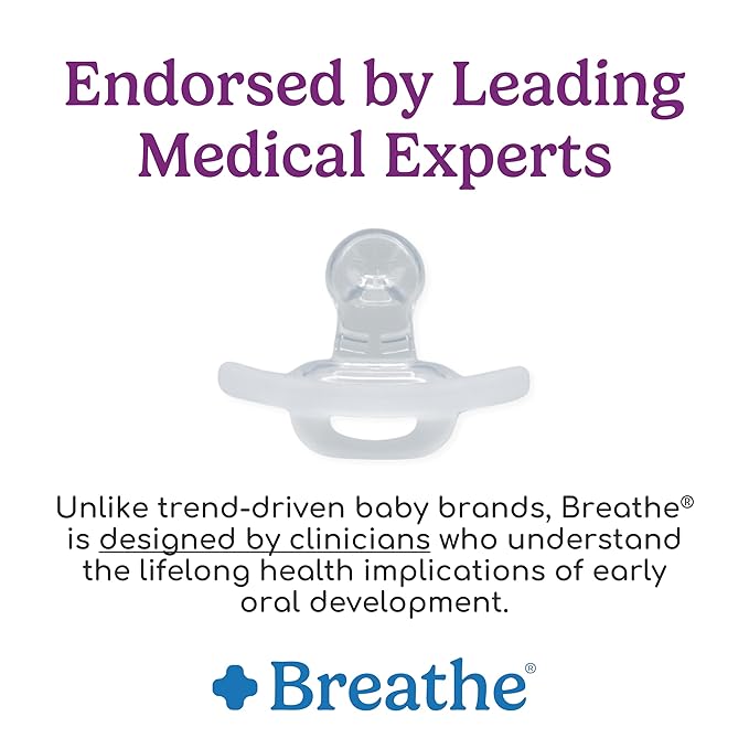 Breathe Baby Pacifier – Patented Design for Natural Oral & Facial Development - BPA-Free, Latex-Free, Pediatrician Developed - Dishwasher Safe 2 Pack (Stage 2: 4-6 Months)