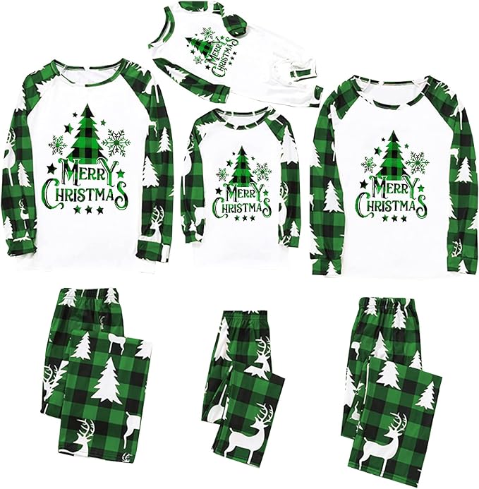 Awoscut Christmas Family Matching Pajamas Christmas Pjs Holiday Nightwear Sleepwear Sets Long Sleeve Pjs