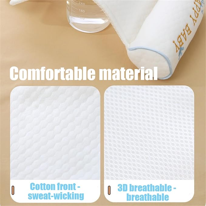 Kariney Baby Pillow, Compariston All-Season Breathable Pillow for Baby Development, Organic Cotton Adjustable Infant Head Cushion (Pink,Rabbit)
