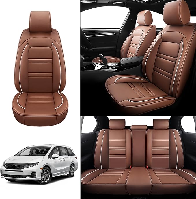 Seat Covers for Honda Odyssey 2005-2025 | 5-Seats Leather Seat Covers, Easy to Install Automotive Seat Covers Full Set (Full Set, Coffee)