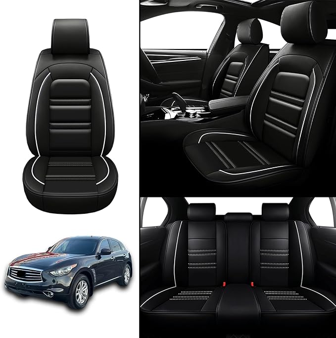 Seat Covers for Infiniti fx35 2003-2012 | 5-Seats Leather Seat Covers, Easy to Install Automotive Seat Covers Full Set (Full Set, Black&White Line)