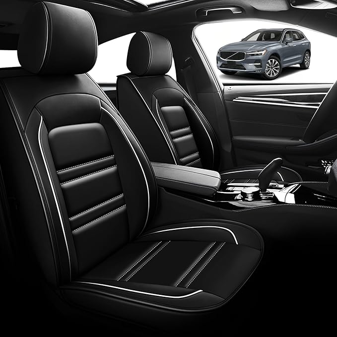 Seat Cover for Volvo Car xc60 2010-2025 | Car Seat Covers Front Seats, Waterproof Seat Protectors, Automotive Front Seat Covers (Front Seat, Black&White Line)