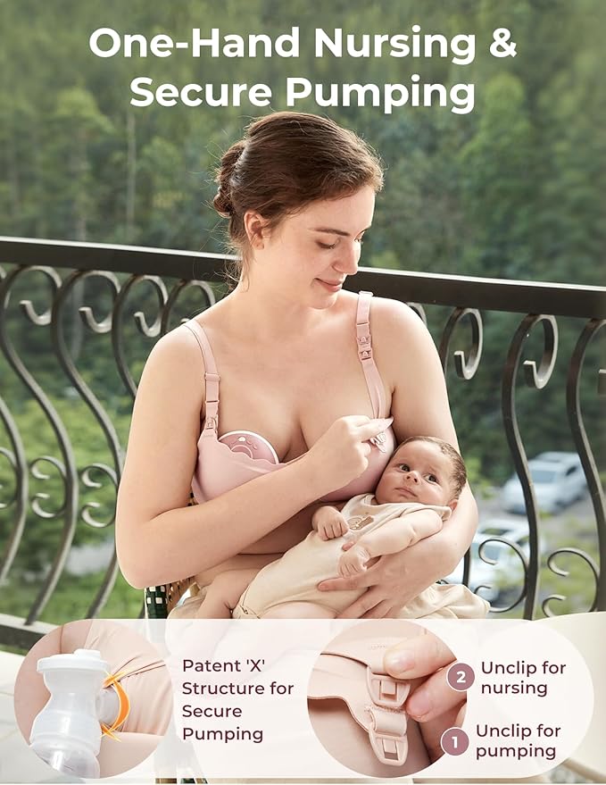 Momcozy 4-in-1 Hands-Free Pumping Bra with Cooling Fabric & Jelly-Strip Support, Nursing & Breast Pump Bra for All-Day Wear