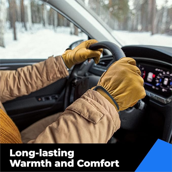 2 Pairs Winter Leather Work Gloves, Warm 3M Thinsulate Lining for Cold Weather Work, 100% Full Grain Cowhide with Abrasion and Puncture Resistance, Size X-Large