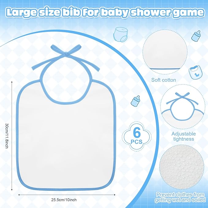 6 Sets Bottle Chug Baby Shower Games Juegos Para Plastic Baby Bottles Bibs Hat Disposable Diapers Gender Reveal Games Baby Changing Diaper Race Game Decoration (Blue)
