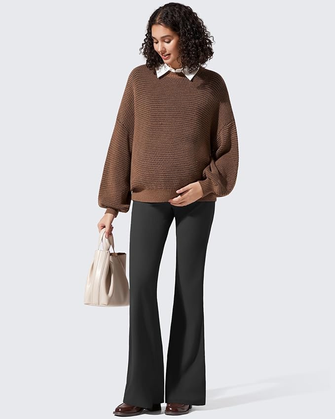 G4Free Ribbed Maternity Flare Yoga Pants with Pockets Over The Belly Pregnancy Bell Bottom Leggings