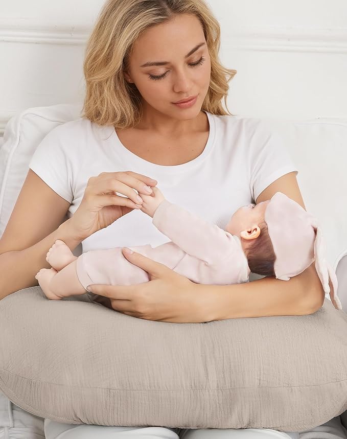 Nursing Pillow Covers 2 Pack, Muslin Nursing Cover for Breastfeeding Pillows, Comfortable for Baby Girls and Boys (Beige & Sage)