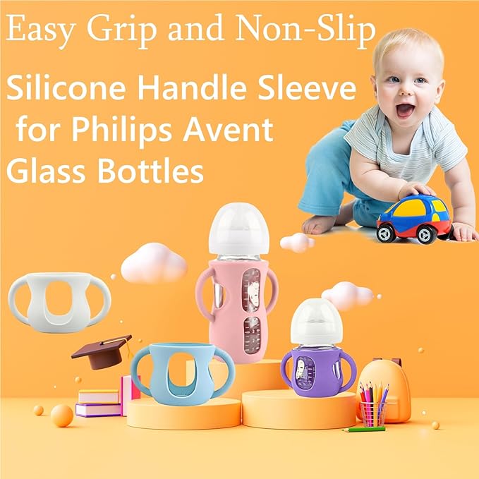 4 Pack Silicone Sleeves for Avent Natural Glass Baby Bottles, Silicone and Easy-Grip Handles for Drop Protection, Compatible with Philips Avent 4 OZ Glass Bottle (Milk White)