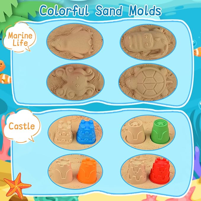 Beach Toys Set for Kids, Collapsible Sand Bucket and Shovels Set with Watering Can,Mesh Bag, Ice Cream &Animal Sand Molds,Travel Beach Toys for Toddler Boys Girls Age 3 4 5 6 7 8+